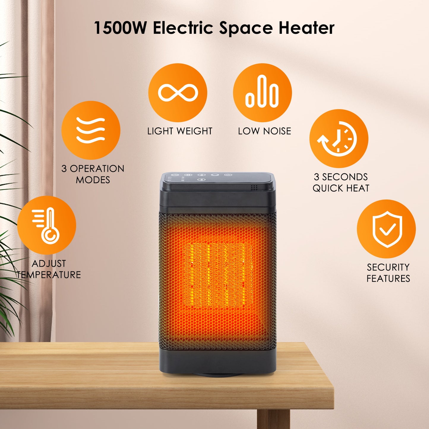 WINNES Electric Heater 12hrs Timer Remote Control 1500W home office room heater