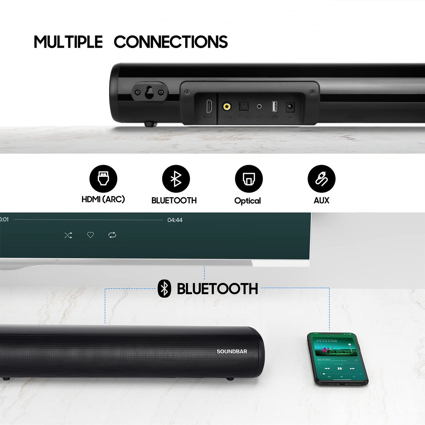 Winnes Soundbar 20 inch 30W Bluetooth 5.0 Wired Home Soundbar
