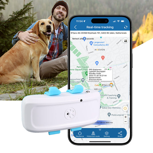 WINNES  GPS Dog Collar GPS Dog Tracker with Sound and Light Alarm Waterproof Animal Movement Data Security Fence TK911Pro 2G